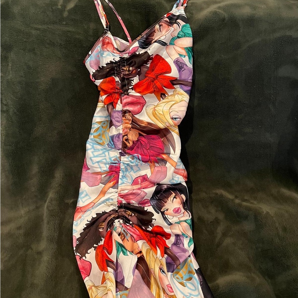 Colorful Women's Dress with Anime Print